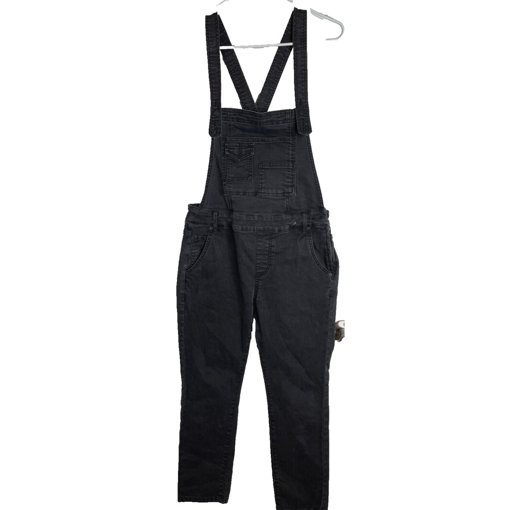 Free People Denim Jean Black Grunge Rock Bib Overalls Jumpsuit Size 28 Short